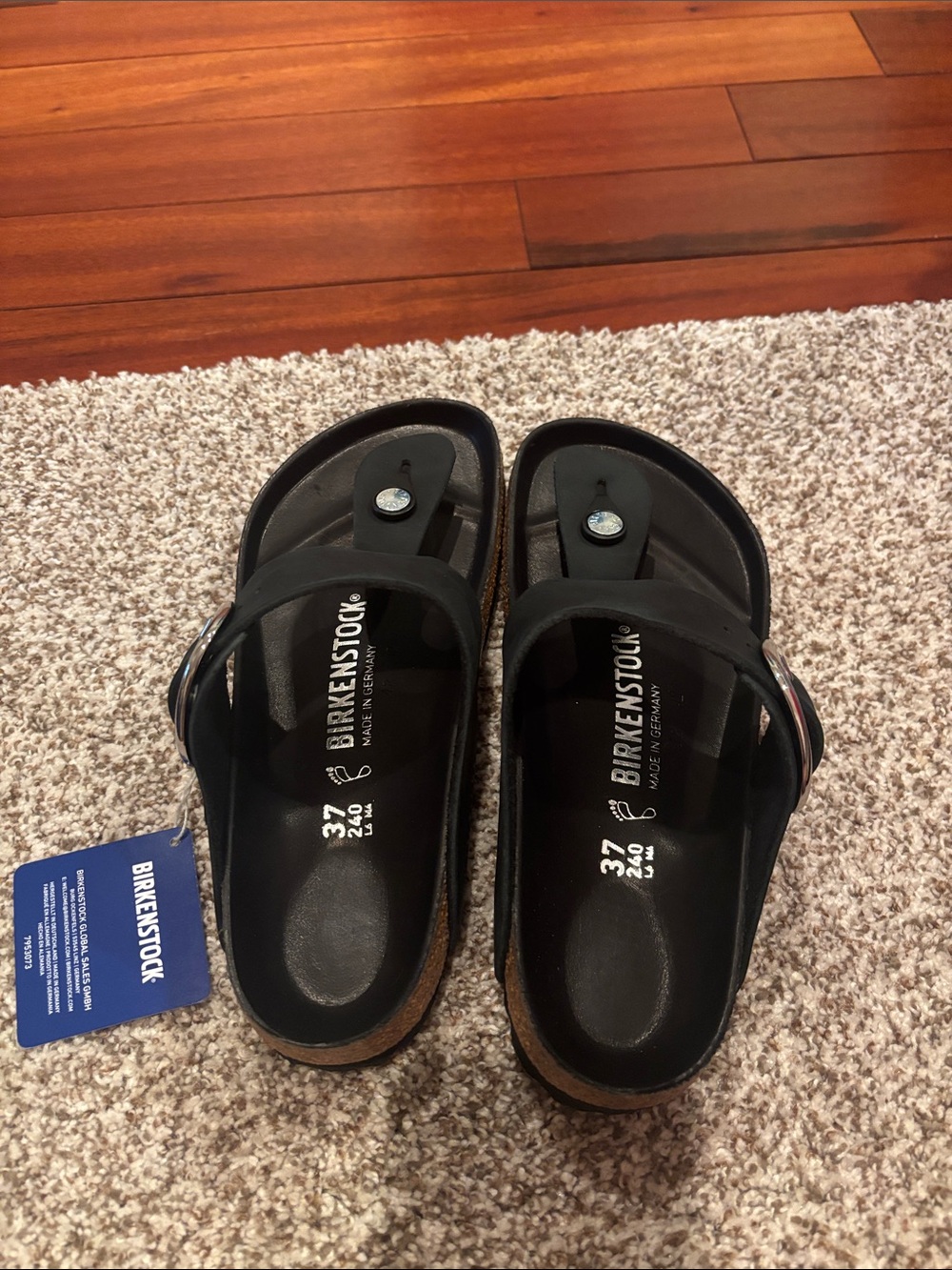 Birkenstock Black Thong Sandals with Silver Buckle - Picture 2 of 4